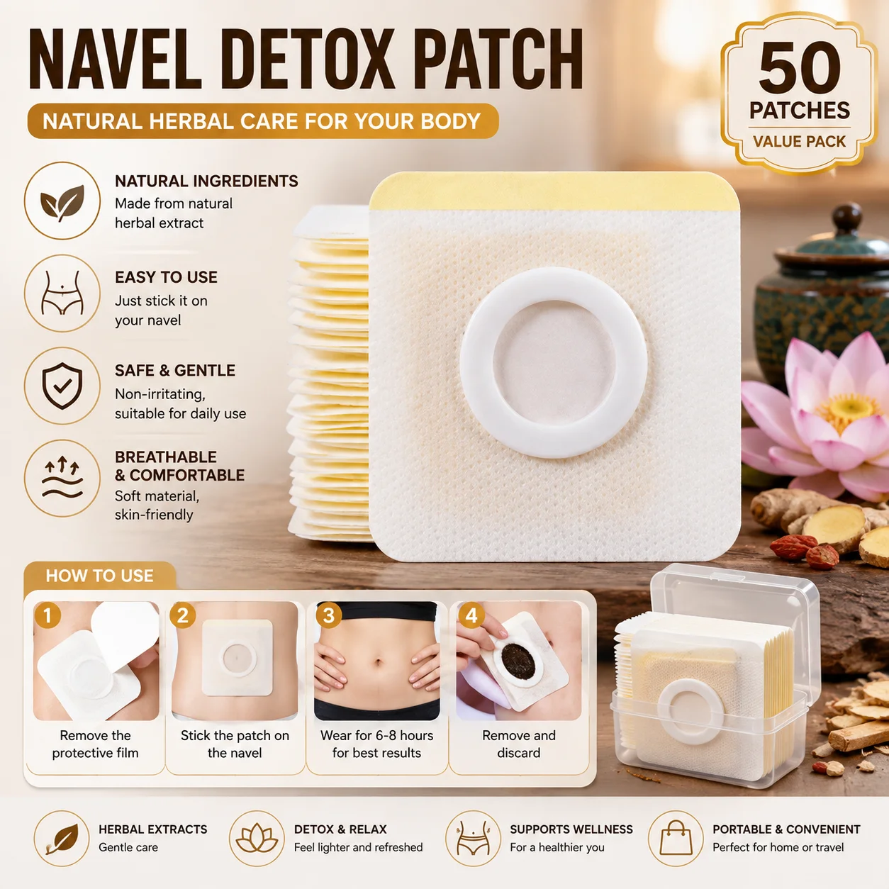 `10/20/50Pcs Disposable Navel Stickers, Self‑Adhesive Seepage‑Resistant Belly Button Protectors for Castor Oil Pack Replacement`