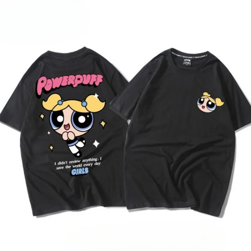 تي شيرت Powerpuff Girls Bubbles Buttercup Movie Periphery صيفي قصير الأكمام عالي القيمة للفتيات مريح وجيد التهوية