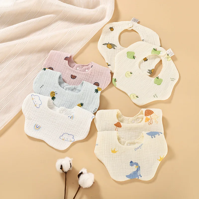 Summer new newborn 6-layer pure cotton gauze petal bib children's cartoon cute printed cotton anti-spitting and anti-fouling bib