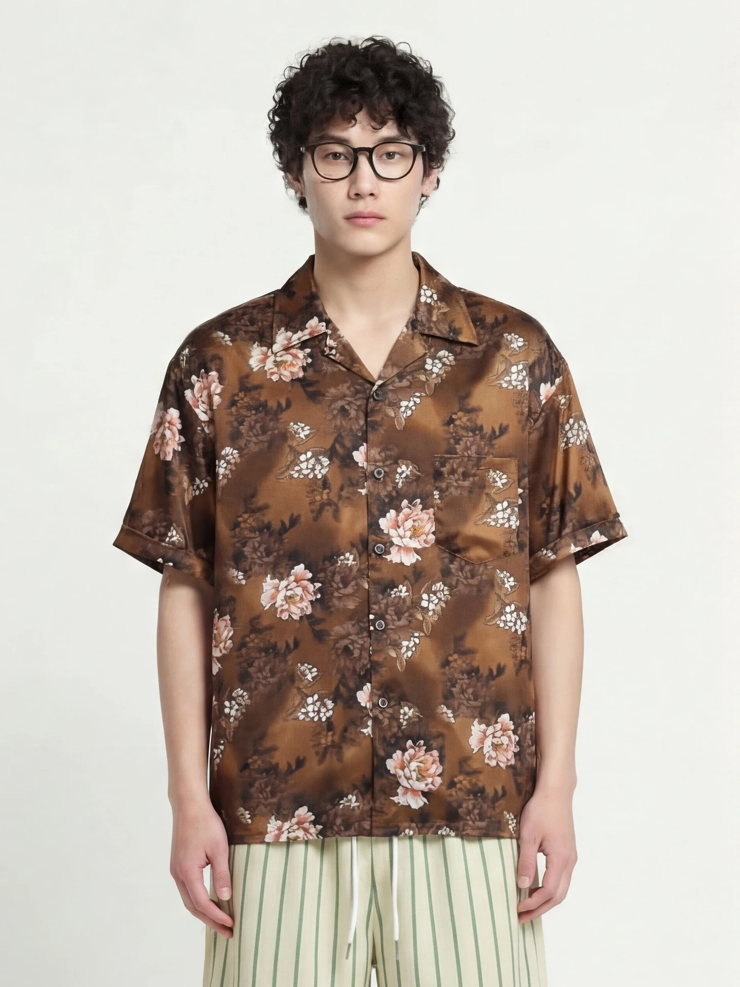 

Loose Fit Floral Print ort Sve irt from Spring Summer Casual Sle ex Breathable Polyester Fiber Youth Trend