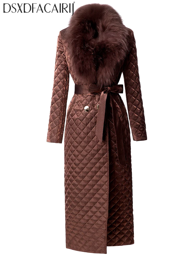 DSXDFACAIRIJ المرأة الفراء طوق طويلة الأكمام الدانتيل متابعة شارع العليا مزدوجة الصدر ملابس خارجية موضة الشتاء الإناث #1