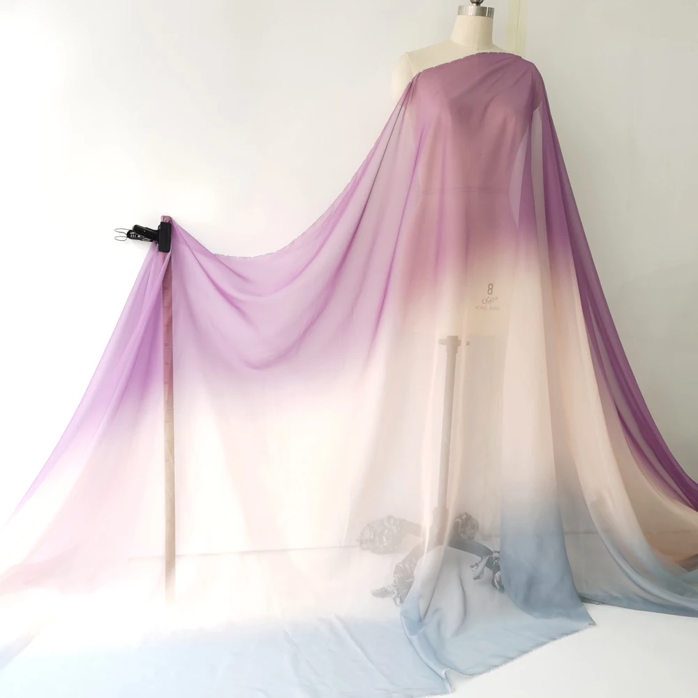 Ombre Chiffon 58'' breit nach Meter 30D Farbverlauf Chiffon transparenter Stoff Tanzschal Hochzeitsdekorationen transparent – Detail 34