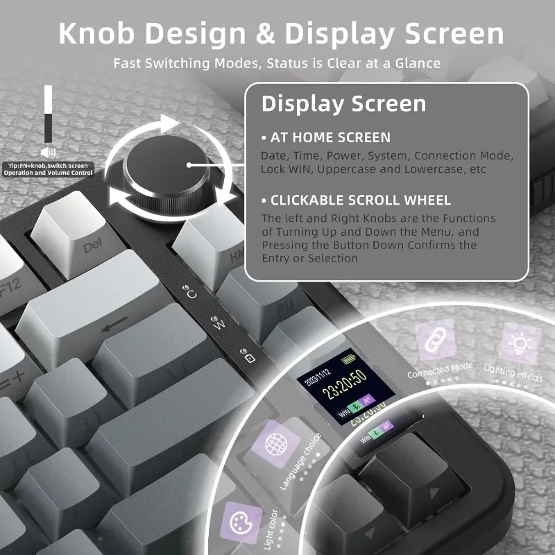 ATTACK SHARK X85PRO Wireless Mechanical Keyboard 75 Percent Tri Mode TFT Screen RGB Hot Swappable Gasket Knob for PC Gaming