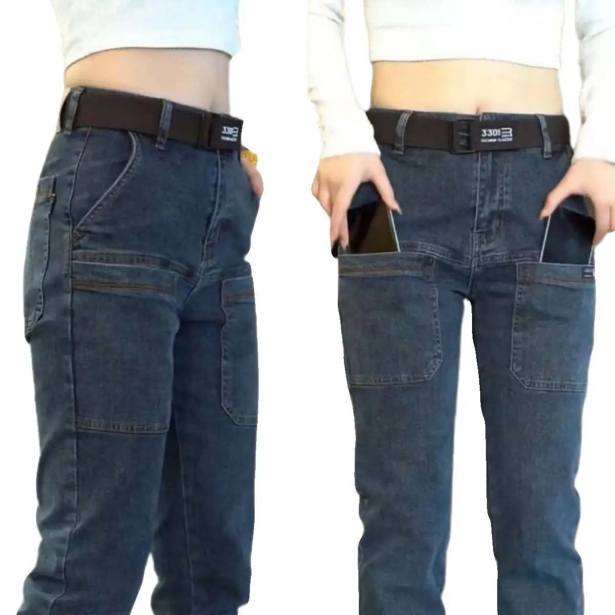 

Осень-зима бархатные утолщенные термоэластичные джинсы с начесом мужские тонкие прямые повседневные комбинезоны с несколькими карманами джинсы уличная одежда