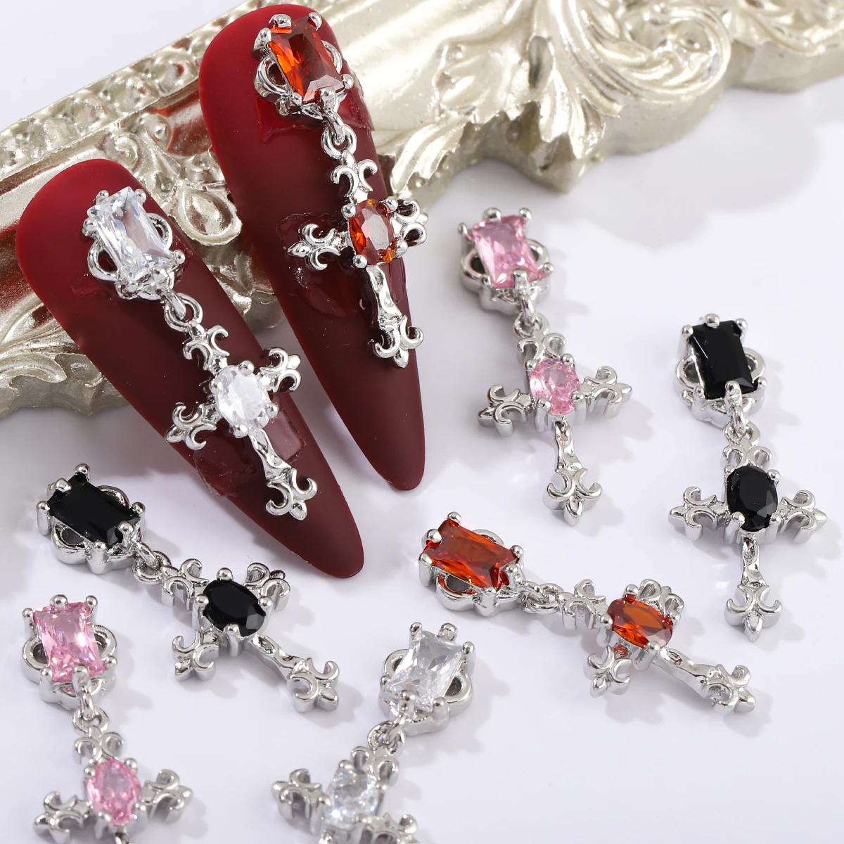 مثقاب أظافر من الزركون ، مثقاب أظافر أوروبي وأمريكي ، صليب رياح ، ترصيع نحاسي ، إكسسوارات فاخرة ، y2k ، 5