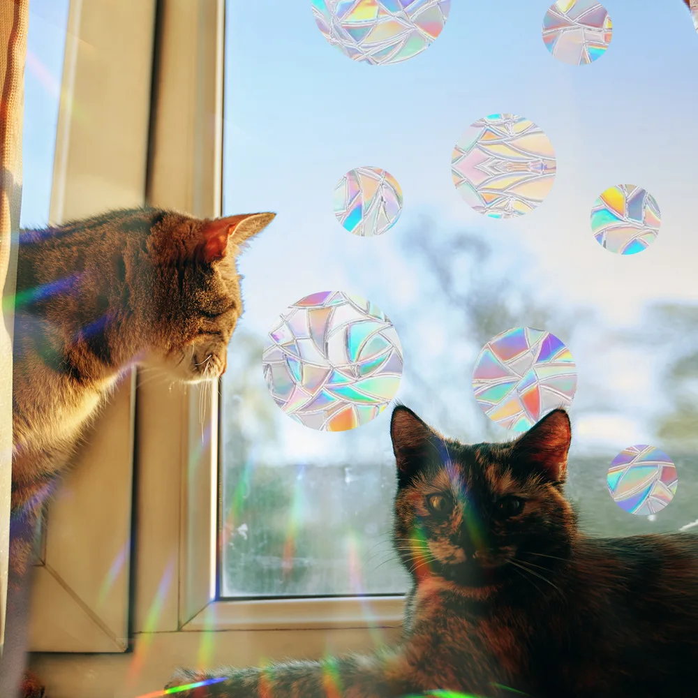 29 Stylels Cat Moon Window Clings - Collision Decals to Save Birds from Glass Collisions,Non Adhesive, Reusable Rainbow Stickers