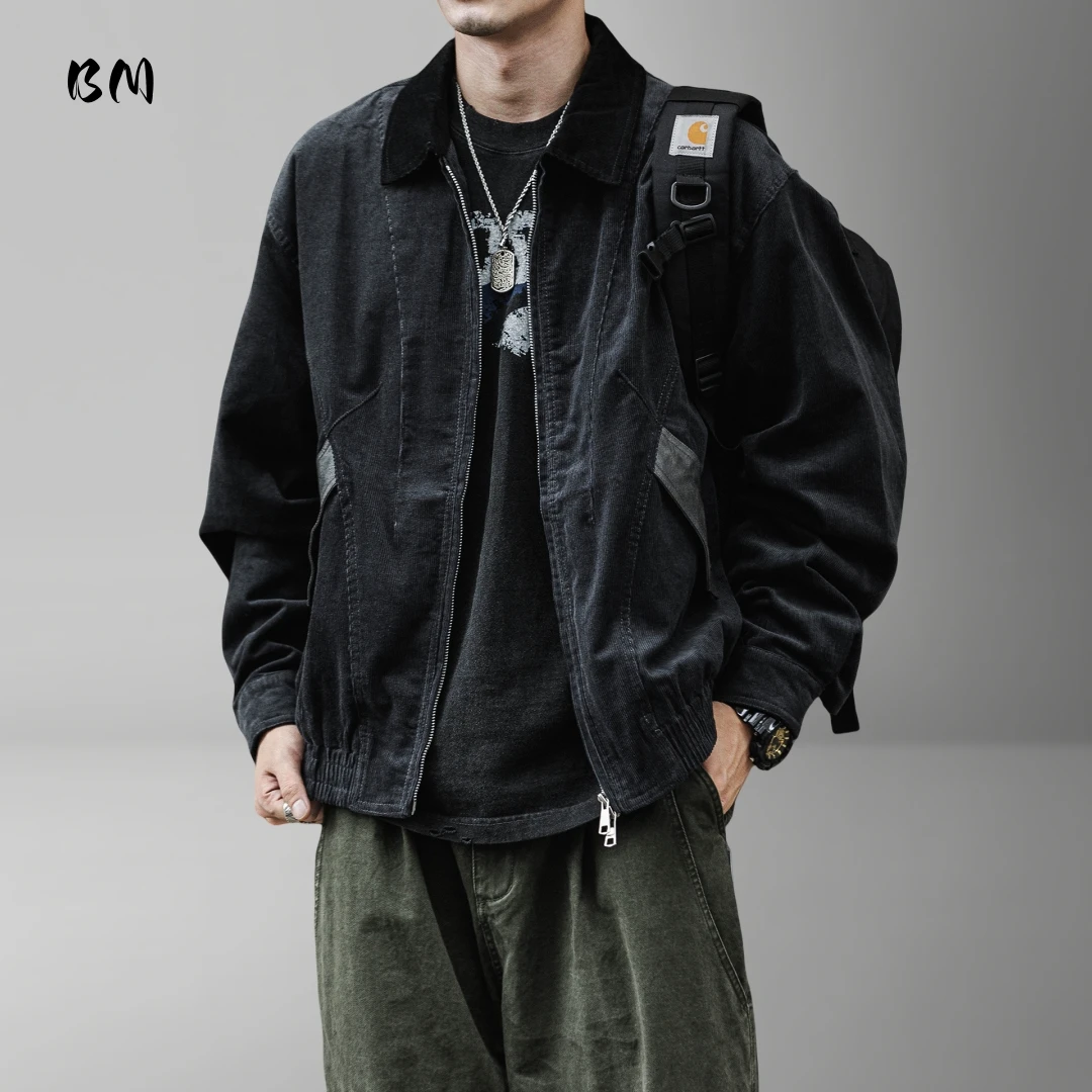 

Мужская американская винтажная вельветовая куртка, хлопковые лоскутные пальто с лацканами, уличная одежда большого размера высокого качества, повседневная осенняя одежда в стиле Detroit