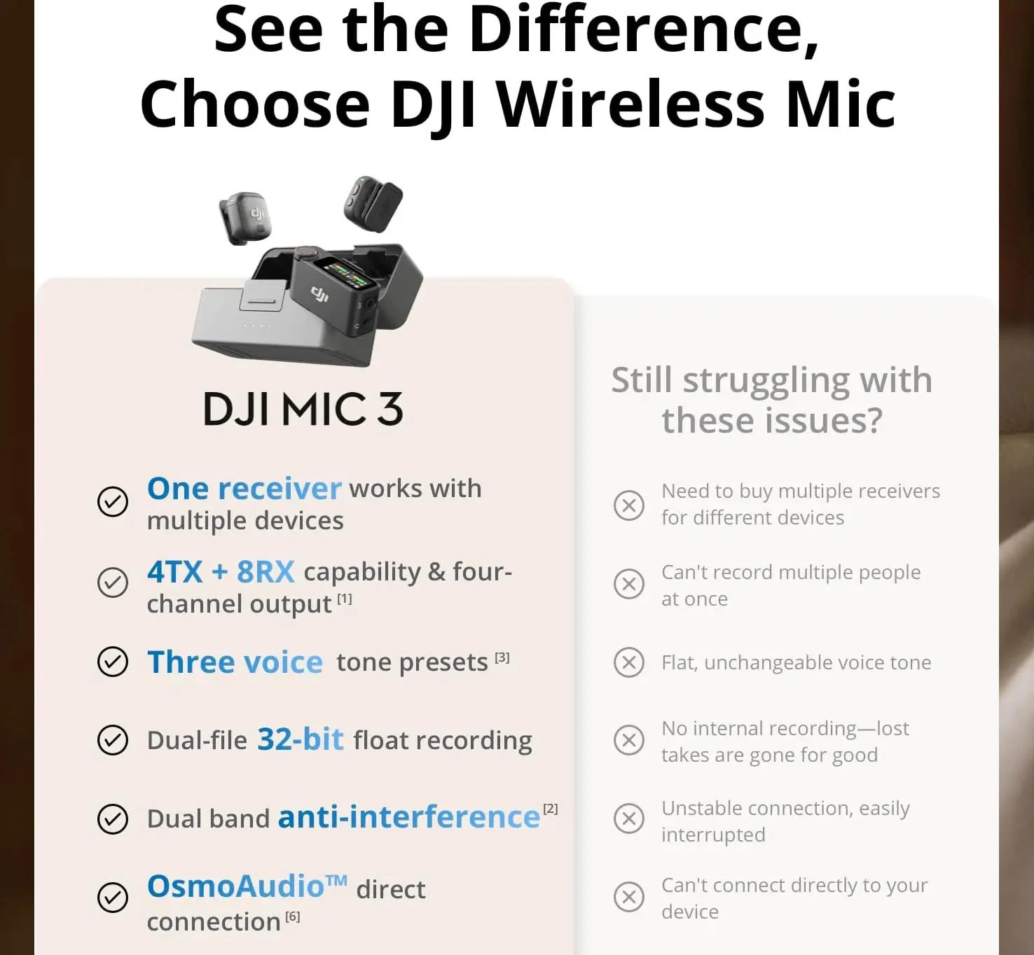 DJI Mic 3 Micrófono Lavalier inalámbrico ultraligero Tiempo y velocidad extendidos Carga m Transmisión Cancelación de ruido Transmisión Vlog 9