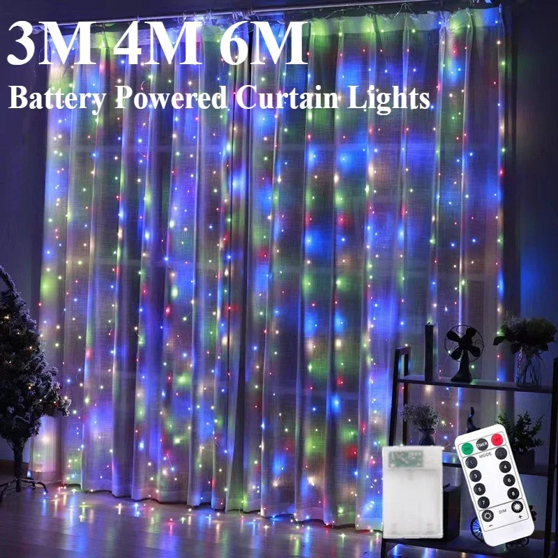 

Christmas LED Fairy String Curtain Lights 8 Mode Remote 3m 4m 6m Festoon Christmas Decoration For Home Holiday New Year Lamp