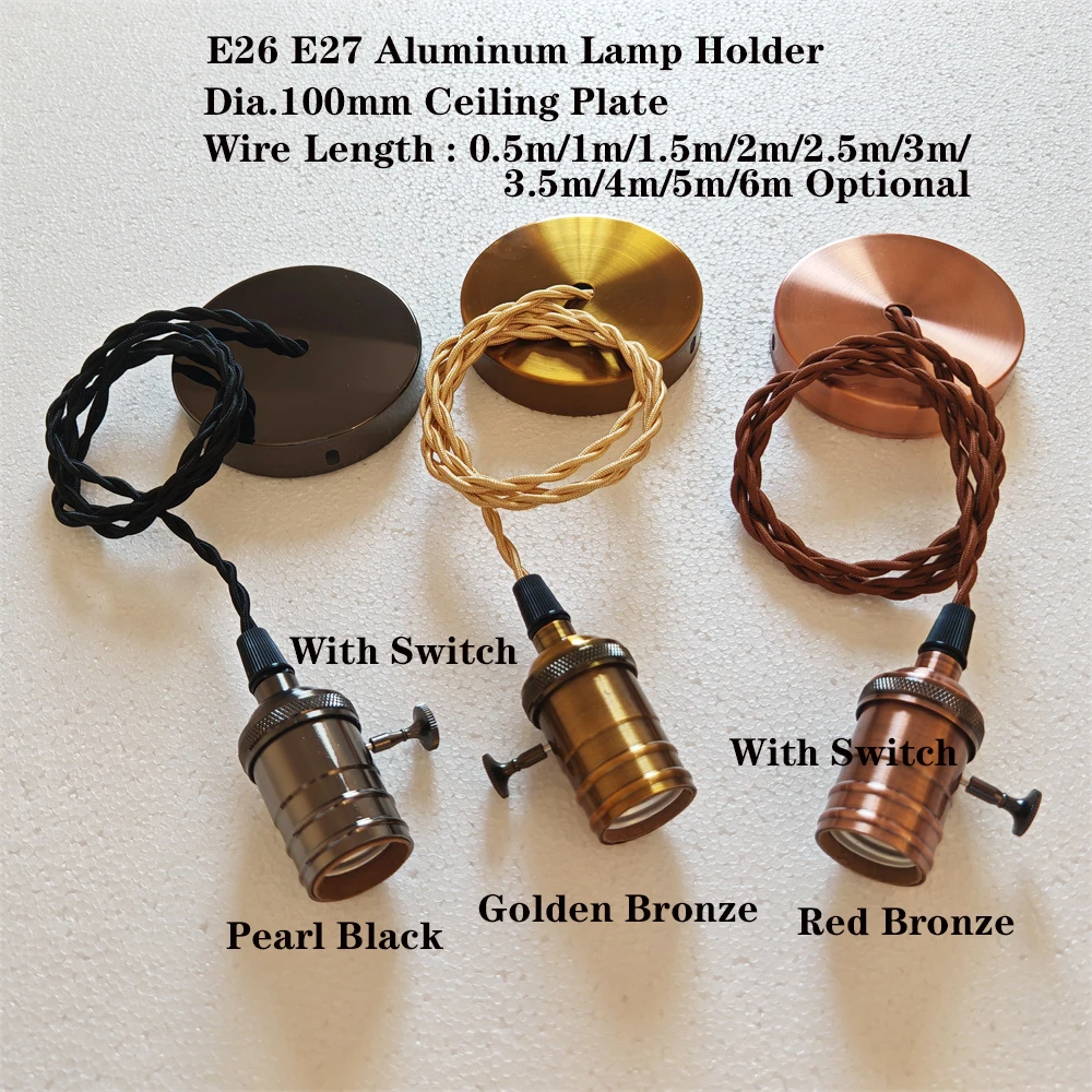 Simple E26 E27 Hanging Lamp Holders with Switch And Cable Ceiling Lamp Holder Socket for DIY Pendant Lamp Lighting Accessories