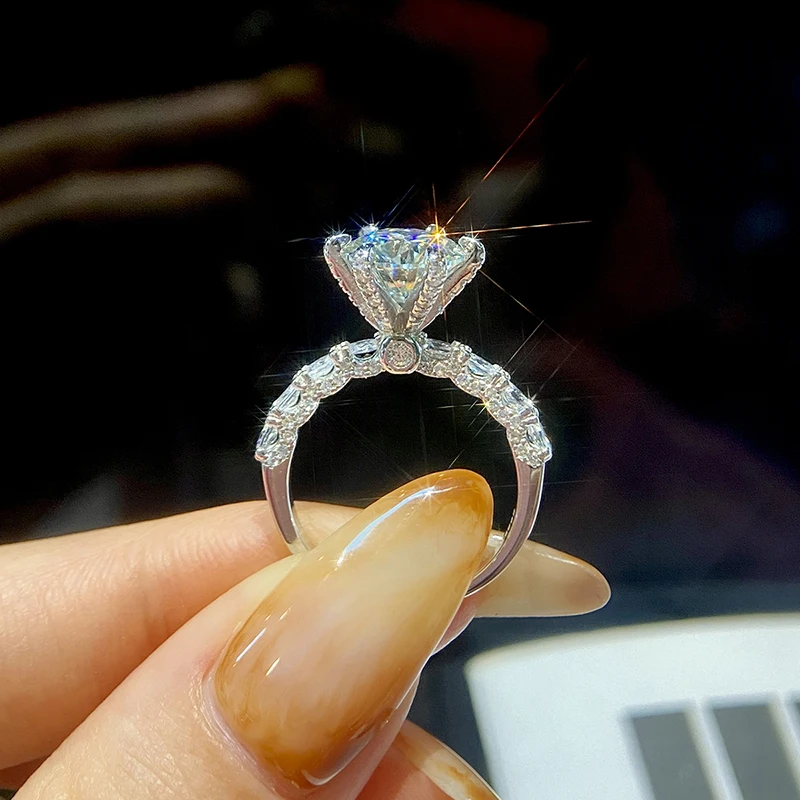 KNB cincin pernikahan berlian Moissanite murni bersertifikasi 3CT untuk hadiah wanita perak murni 925 murni perhiasan bagus kualitas terbaik