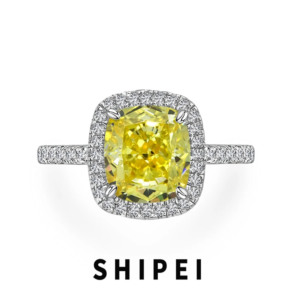 

SHIPEI Classic Solid 925 Sterling Silver Crushed Ice Cut 3 CT Citrine Gemstone Ring for Women Wedding Engagement Fine Jewelry