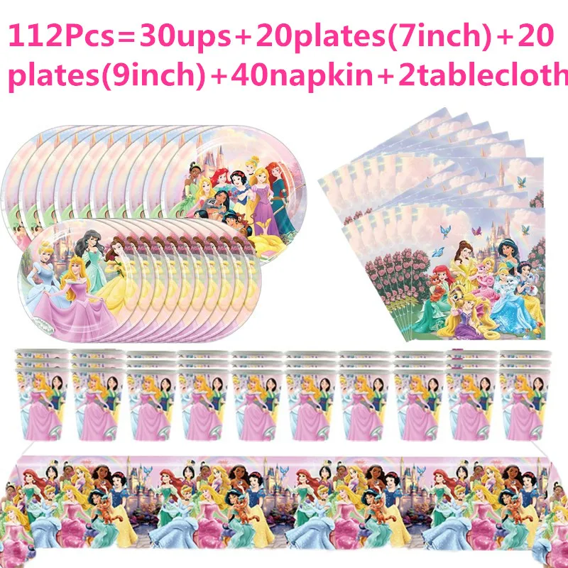 

1Set Disney Six Princess Snow White Birthday Party Supplies Paper Tableware Cup Plate Napkin Banner Balloon DIY Party Decoration