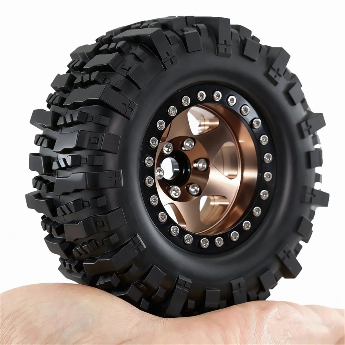 fitfit Metal 1.9 Beadlock Wheel Rim 95mm Off-Road Tires Set for 1/10 RC Crawler Car Axial SCX10 III AXI03007 Bronze