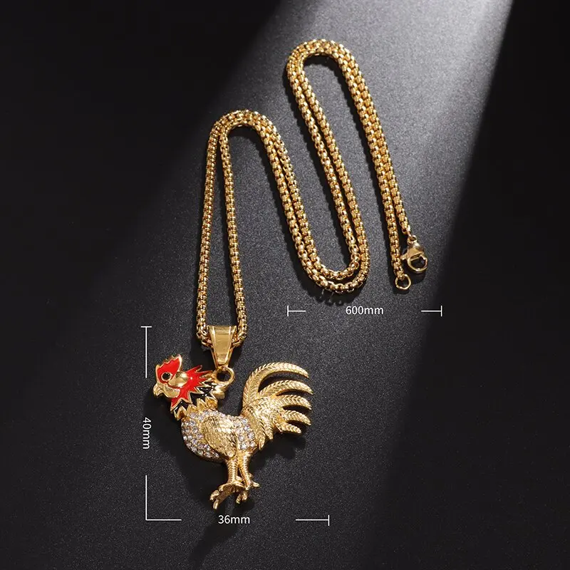 French Gallic Rooster Necklace Iced Out Bling Animal Rooster Pendant Men and Women Hip Hop Jewelry