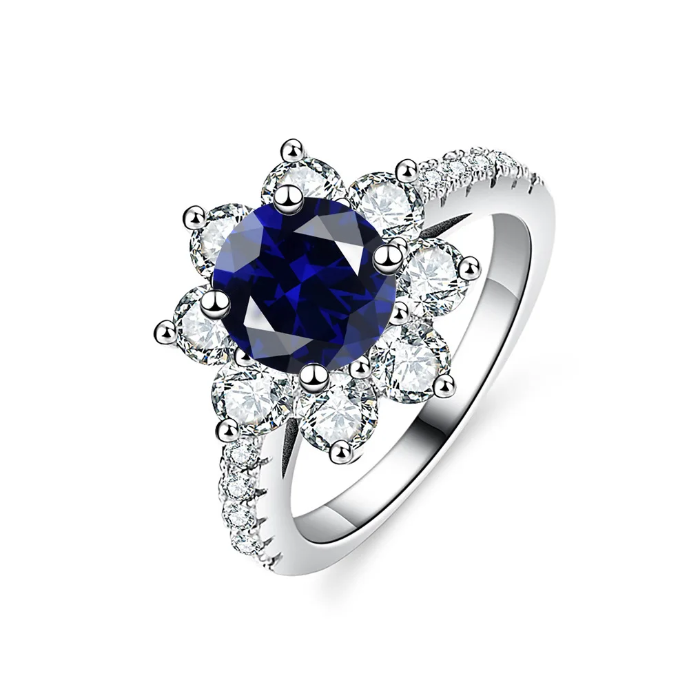 

Wholesale 2025 New S925 Sterling Silver Snowflake Design Blue Green Ruby Ring for Women
