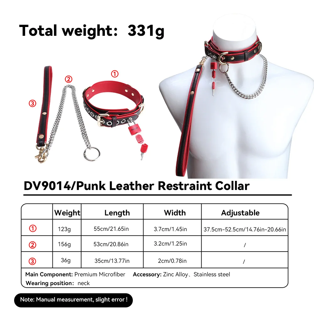 DOGLOV Adjustable PU Leather Restraint Collar Band Bondage  Leather Stainless Chain Punk BDSM Toy Male/Couple Flirting Binder view 6