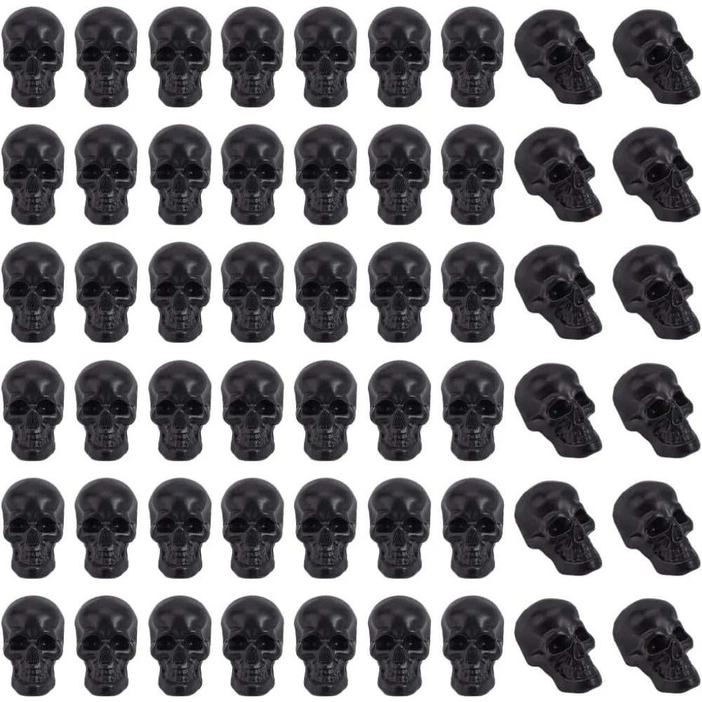 

200 PCS Miniature Skull Halloween Decorations 0.3x0.6x0.4inch Plastic Black Halloween Skull Mini Bead Without Hole for DIY