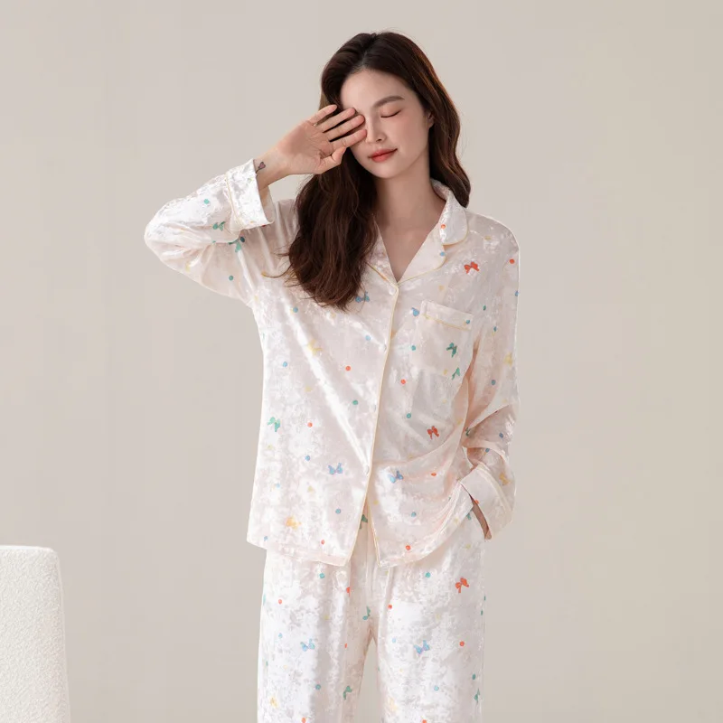 Velvet sleepwear women's autumn and winter long sleeved long pants two-piece set sweet butterfly soft and comfortable warm