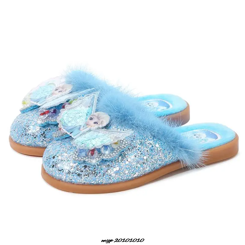 Frozen Children\'s Slippers Elsa Shoes Princess Warm Children Winter Lovely Disney Shoes Little Girls Soft Bottom Home Shoes Flat