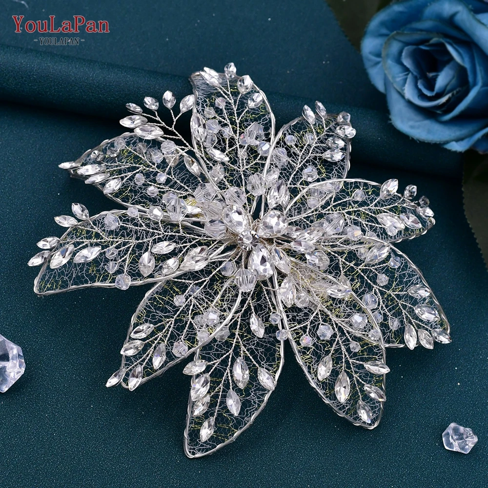 TOPQUEEN Big Flower Bridal Hair Clip Wedding Hair Accessories Bride Headdress Big Flower Woman Hair Pins Head Jewelry HP217