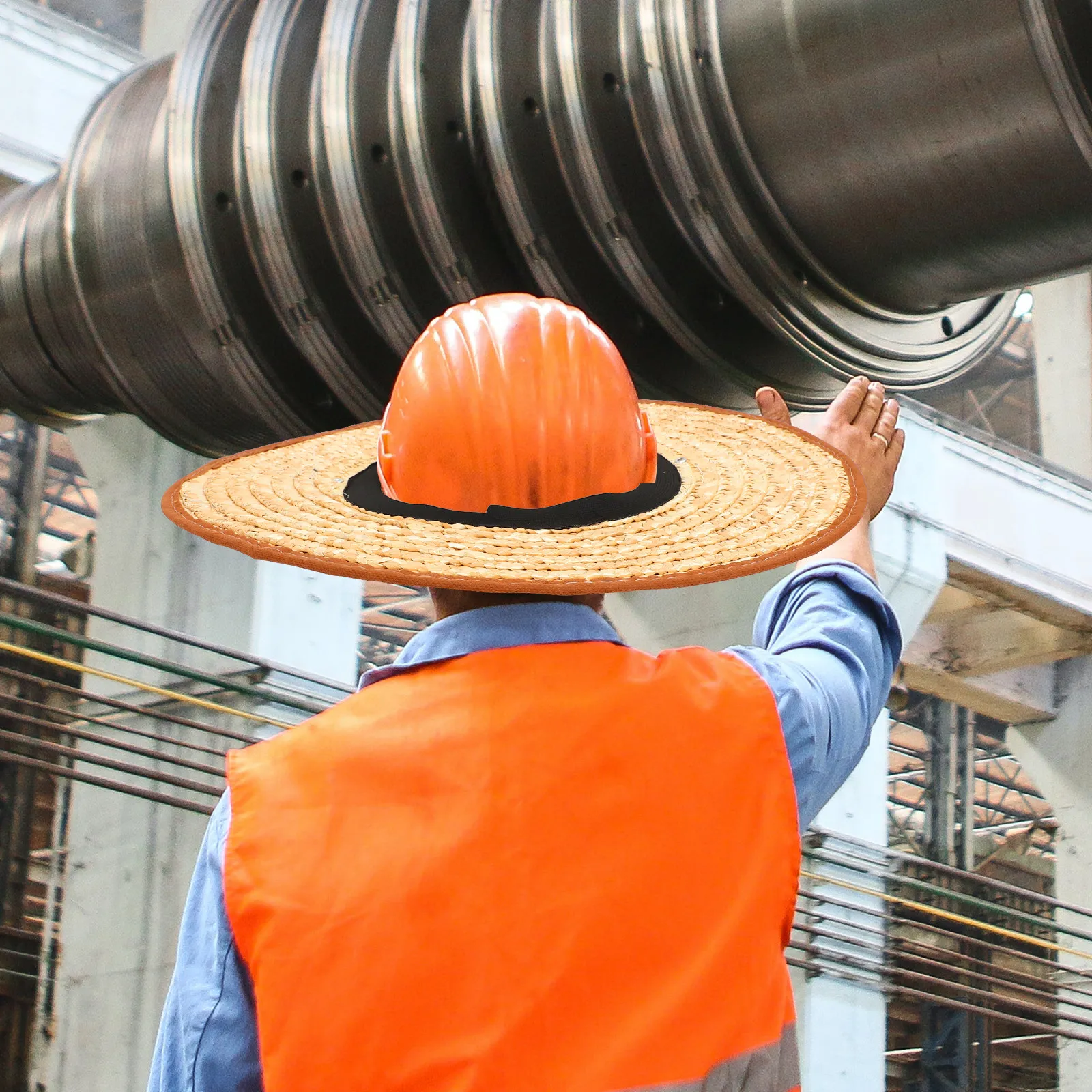 2Pcs Construction Sunshade Straw Hard Hat Visor Cover Wide Brim Cooling Worksites Outdoor Worker Sun Protection