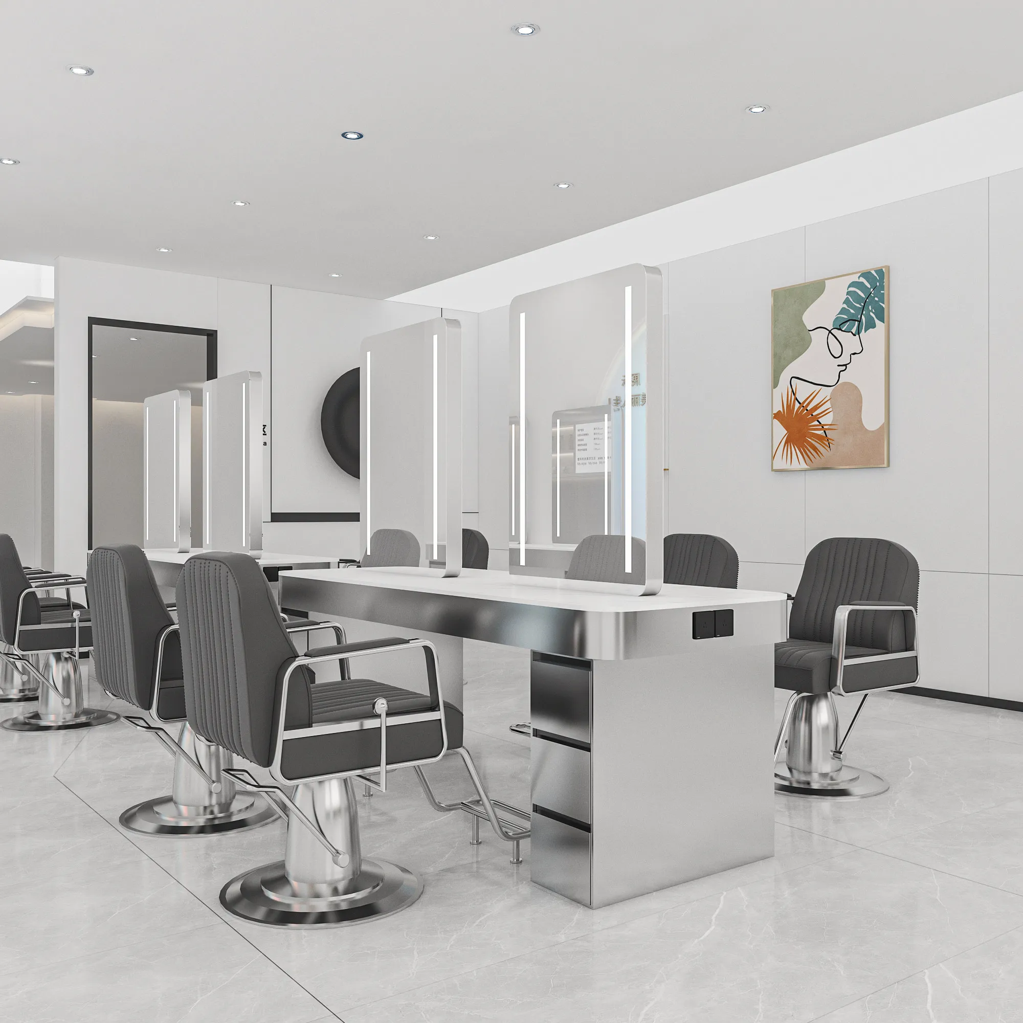 #Hairsalon, Hair Salon, Mirror Stand, Hair Salon Mirror with Light, Double-sided Cabinet, Stainless Steel Hot Dyeing Mirror Stan