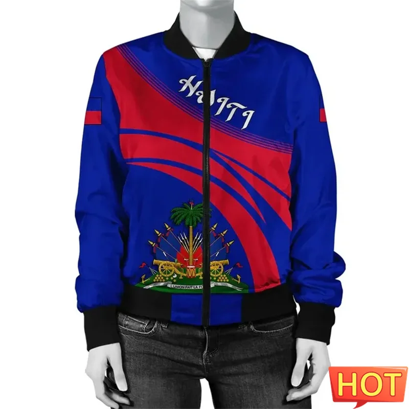 Harajuku 3D The-Republic Of Haiti Emblem Printing Jacket Haiti Emblem Graphic Jackets Children Fashion Streetwear Mens Clothing