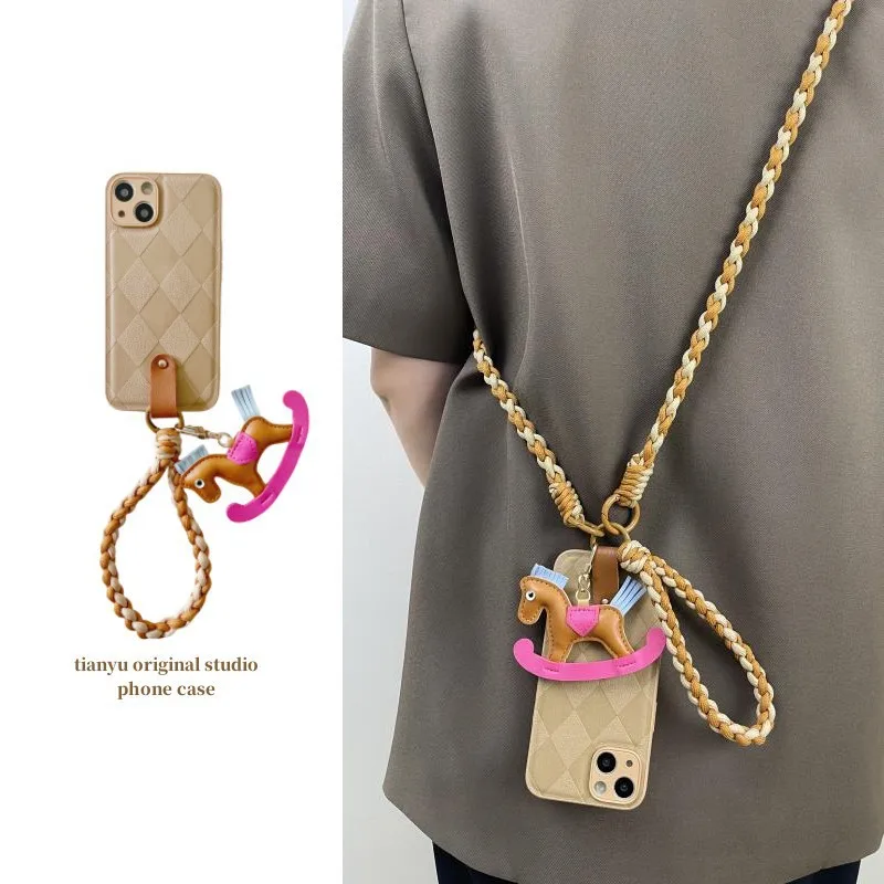 Retro style rocking Trojan is suitable for iphone17pro mobile phone case Apple 15promax braided rope 14pro.