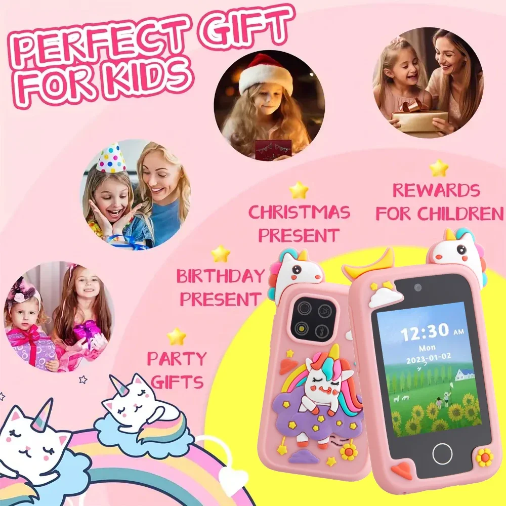 Smartfon dla dzieci 2025, zabawki edukacyjne, mobil dla niemowląt, MP3, alarm, książeczka z opowiadaniami, podwójny aparat, dla dziewczynek i chłopców, najlepszy prezent na urodziny i Boże Narodzenie.