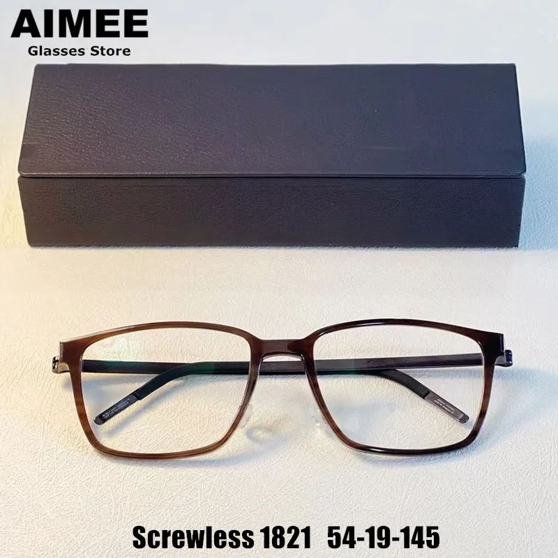 

Denmark Brand Square Titanium Acetate Glasses Frame Men's Screwless Ultralight Eyeglasses 1821 Women Vintage Blue Light Eyewear