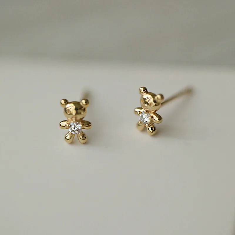 S925 Silver Needle Bear Earring Simple Female Small Special Design Sense Niche Temperament Earrings Design Sense Earring