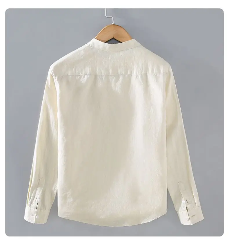Camisa de manga larga y lino puro para hombre, camisa con cuello levantado de estilo nacional de primavera, ropa holgada y versátil de talla grande a la moda JJ788