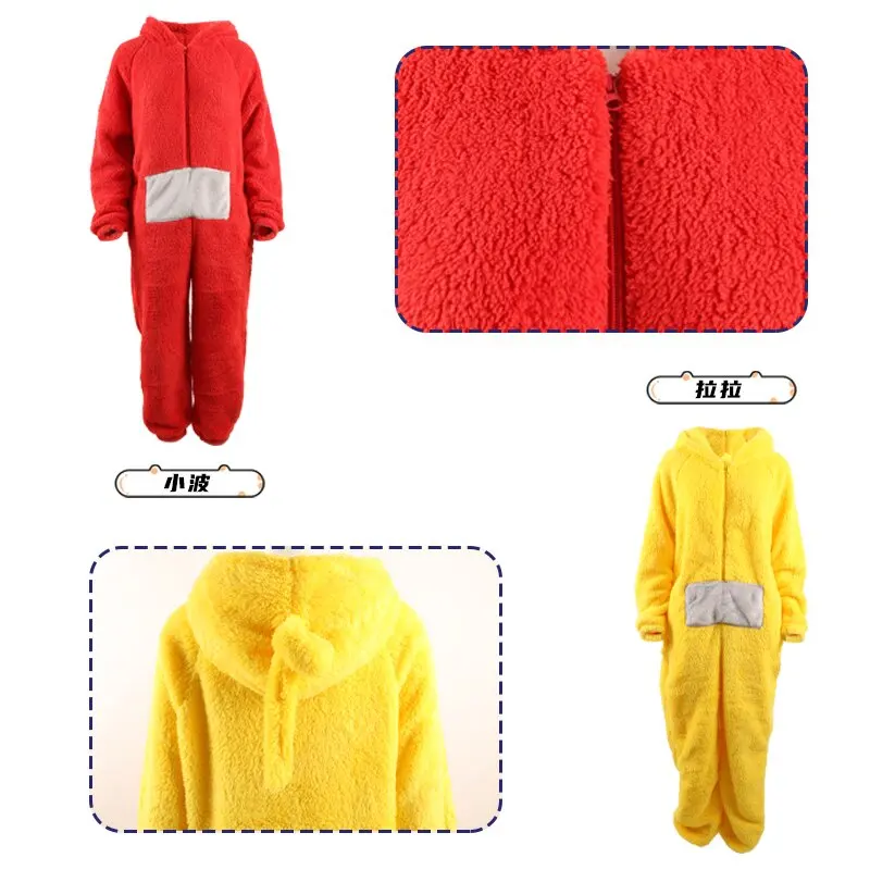 Cartoon Te-le baby tubbies Costumes Soft Long Sleeves Piece Pajamas Costume Lala Home Clothes Cosplay Adult Unisex Party Wear