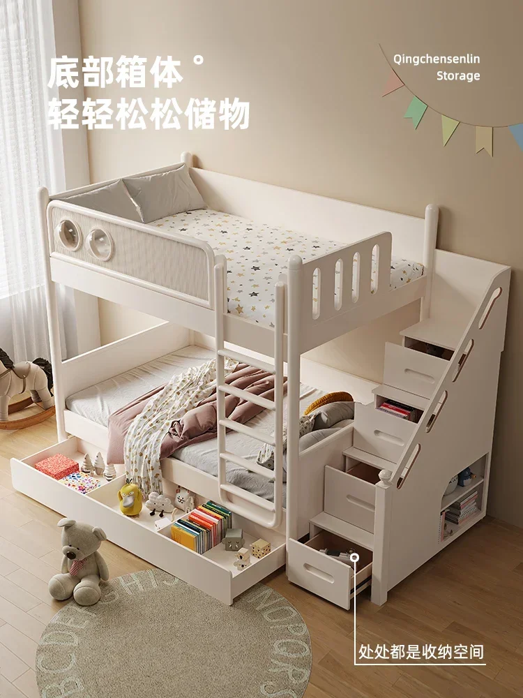 Girl with Ladder Cabinet Princess Bed Double Bed Dream Castle Solid Wood Bunk Bed