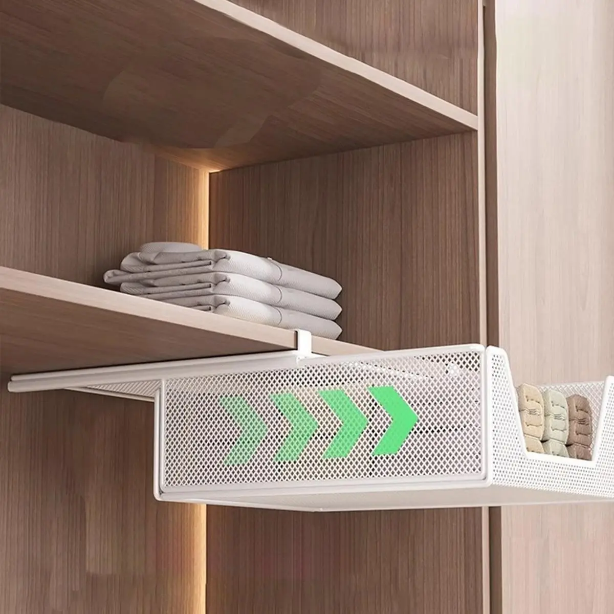 

Выдвижная перегородка для гардероба, вешалка для нижнего белья, многослойная подвесная корзина для хранения одежды без перфорации