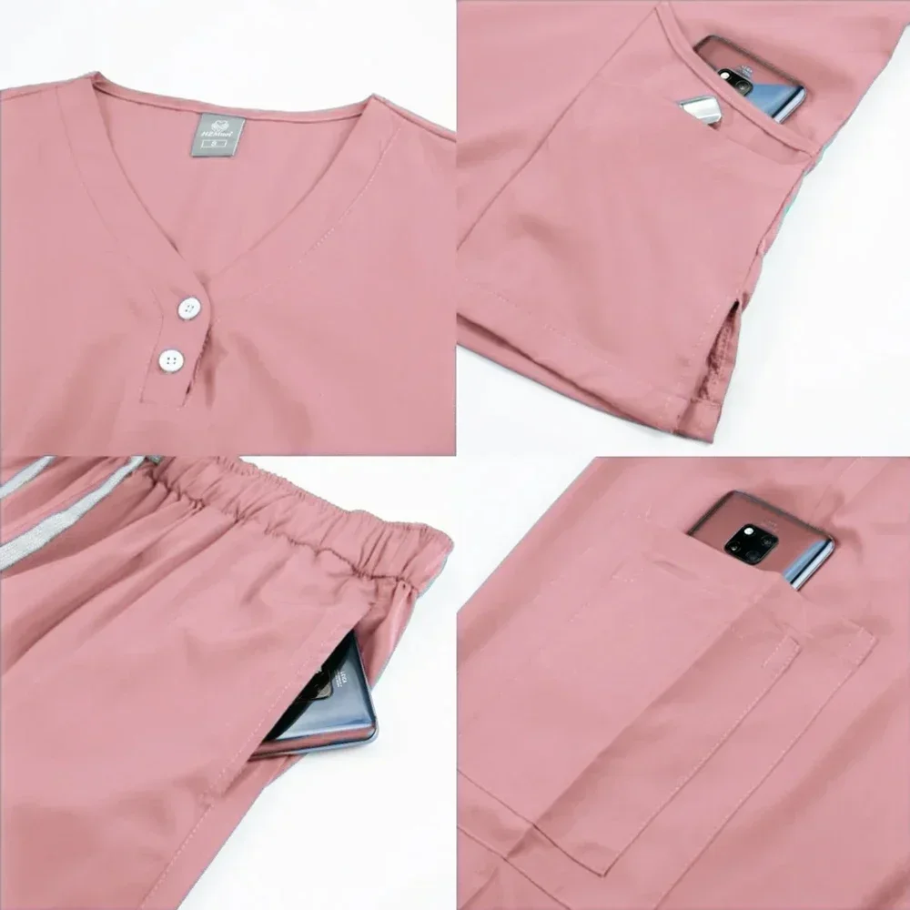 Nova moda salão de beleza spa workwear uniformes cirúrgicos mulher conjunto médico enfermeira clínica médico uniforme clínico calças superiores