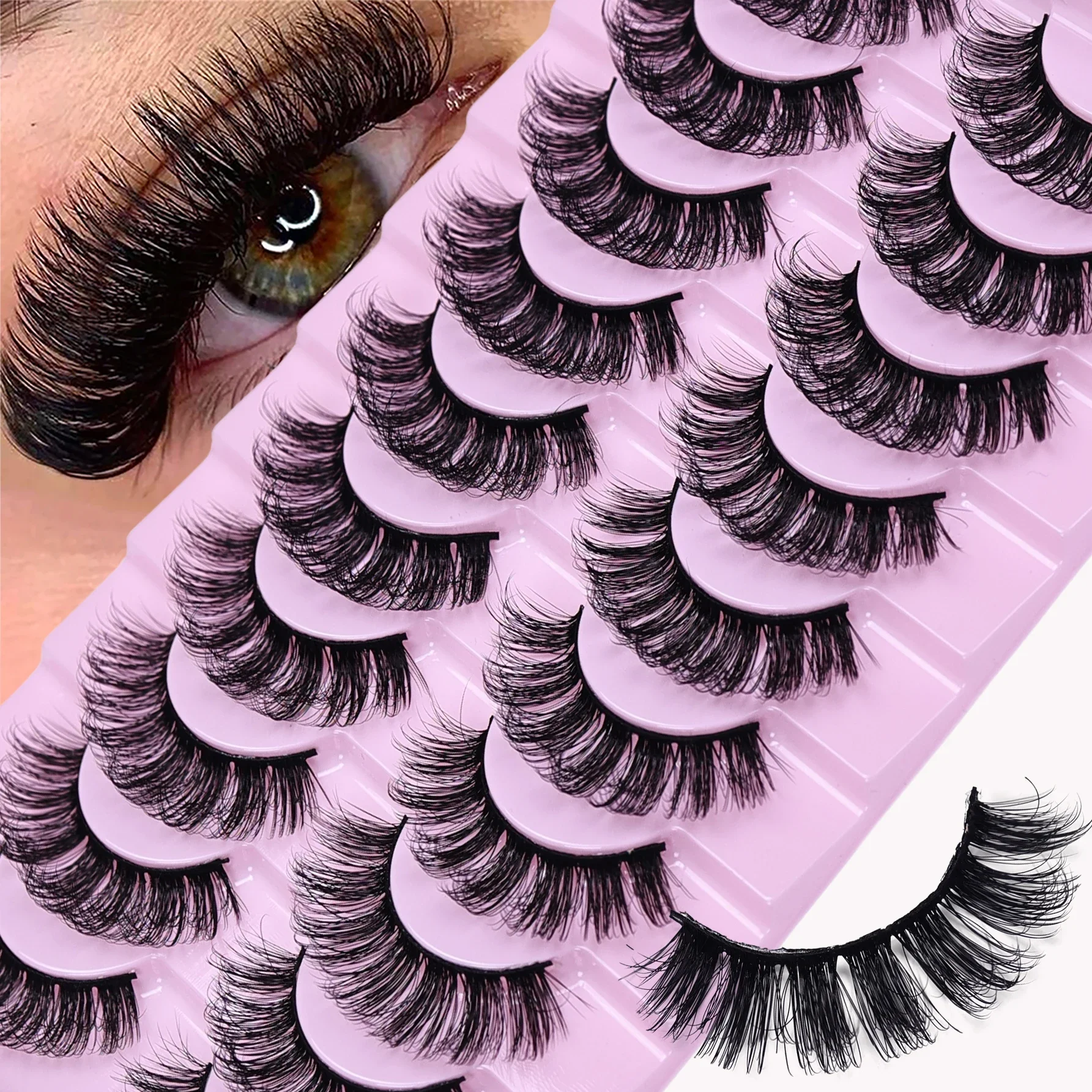 10 Pairs Natural Look False Eyelashes Thick Fluffy Fake Lashes Pack Wispy Strip Fake Eyelashes Cat Eye Lashes that