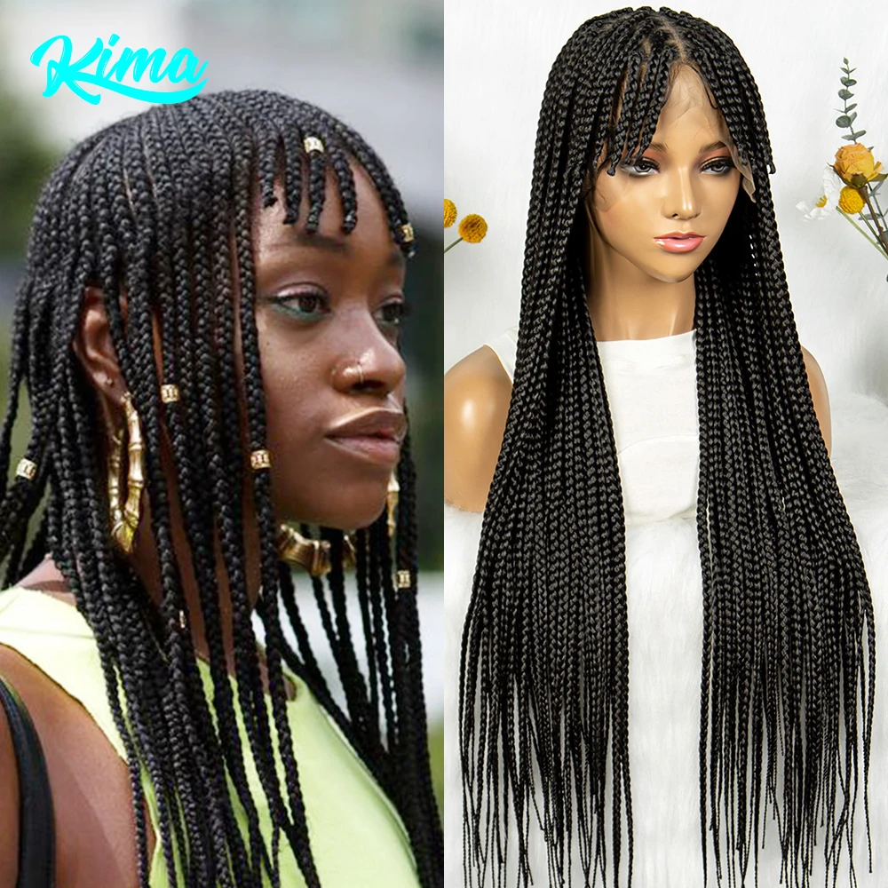 Kima Synthetic Full Lace Wigs Box Braids Fulani Braids Wigs with Bangs Old Fashion for African Women