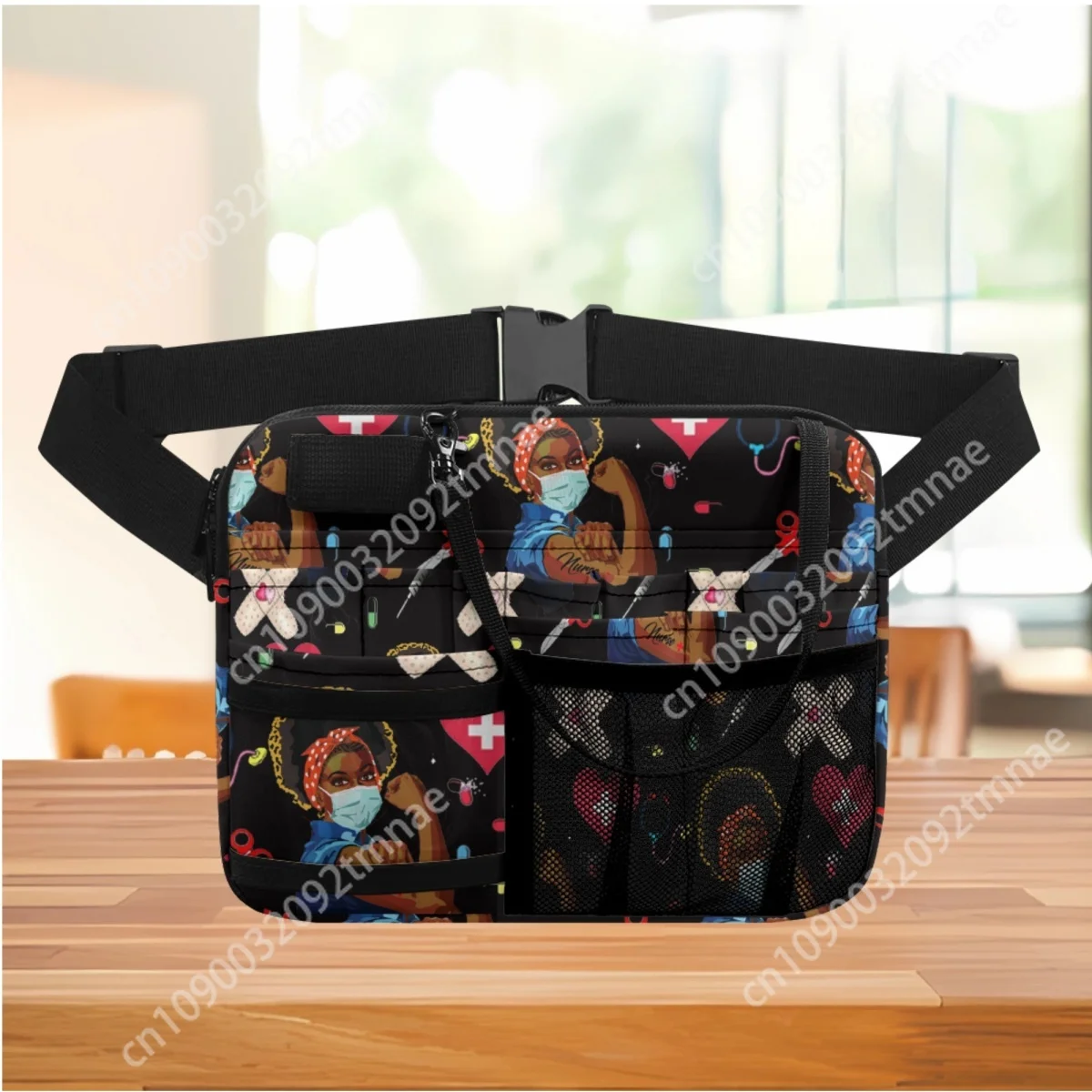 

Black Women Nursing Organizer Belt Bags Medical Pack Multi Compartment Pocket Hip Bags for Stethoscopes Bandage Scissors Custom