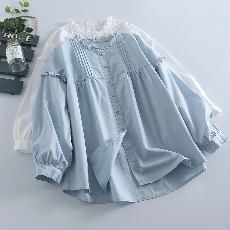 

New Sle Fre Floral Lace round Ne Loose Women's Cotton Long Sve irt Spring Summer Open Cardigan Trendy Top