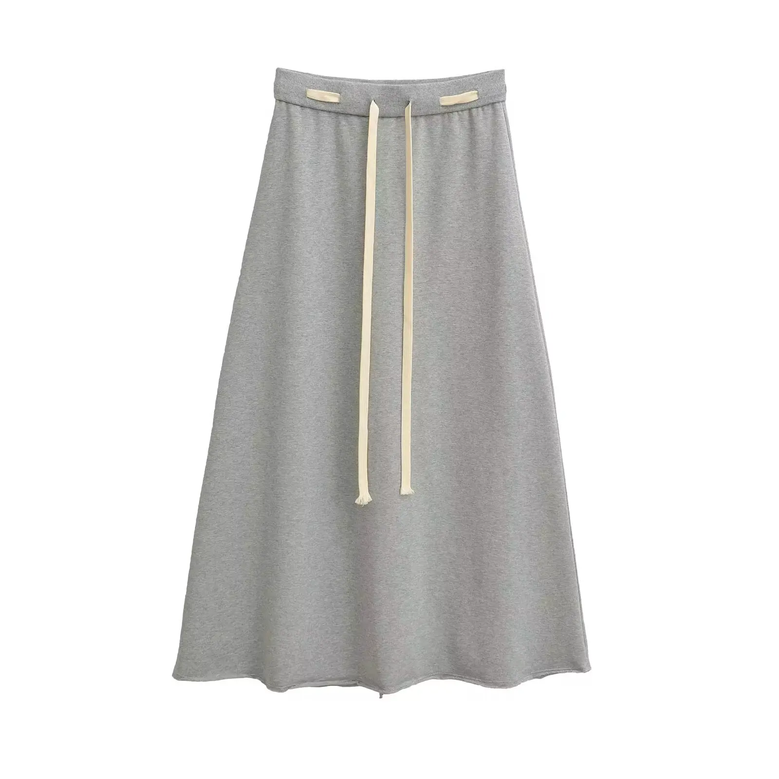 Loose Feel Color Blo Waist Rope Midi Skirt Women's Early Autumn Drape Universal High Waist Slimming A-Line Skirt
