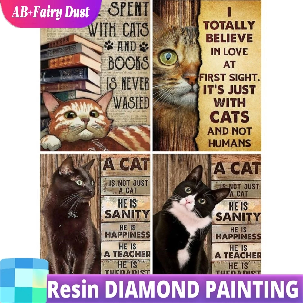 Resina ab fada poeira pintura diamante amantes do gato gatinho citação animal 5d diy diamante bordado mosaico arte kits decoração para casa