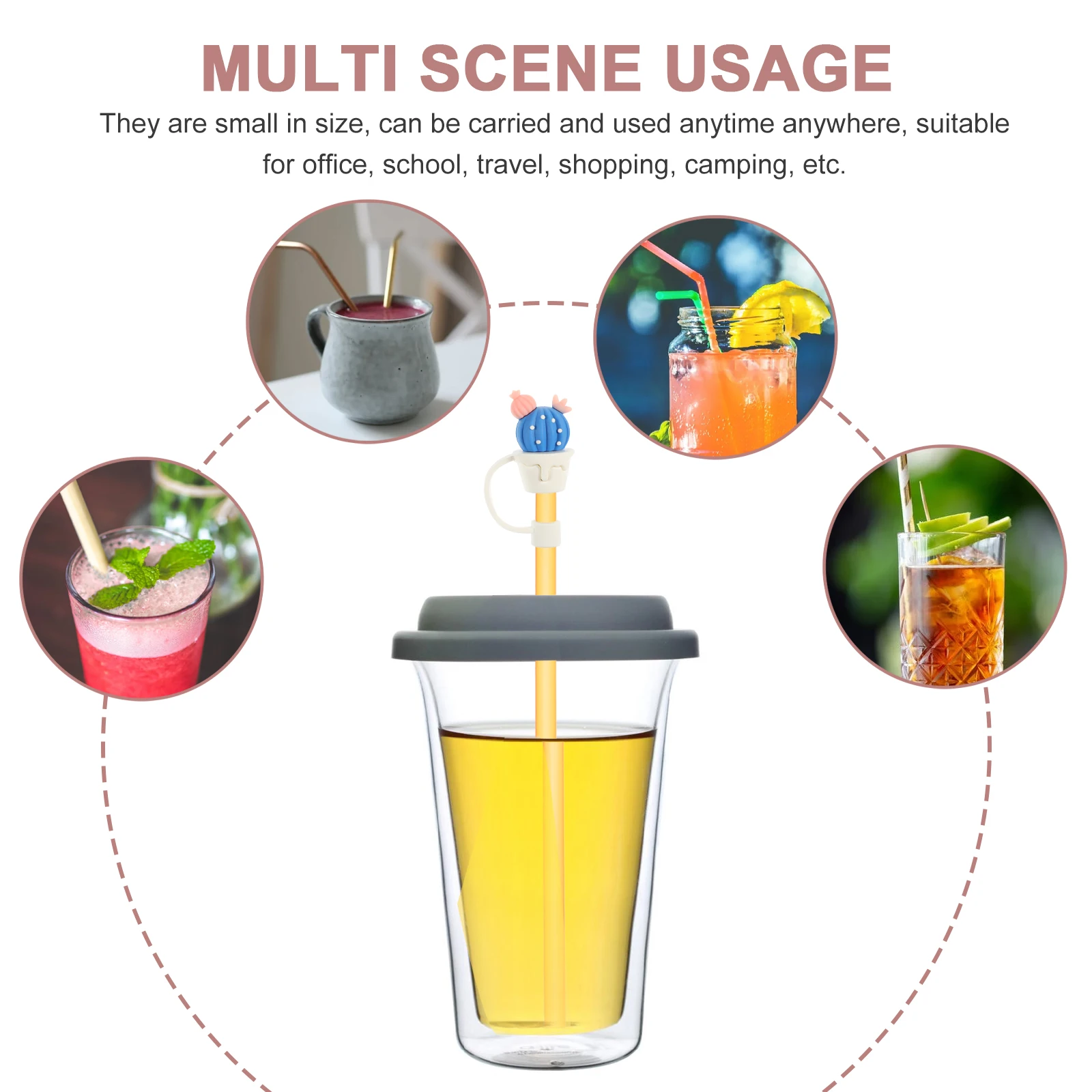 

12 Pcs Cartoon Proof Straw Covers Reusable Drinking Cap Protector for Glass Tumblers Travel Camping