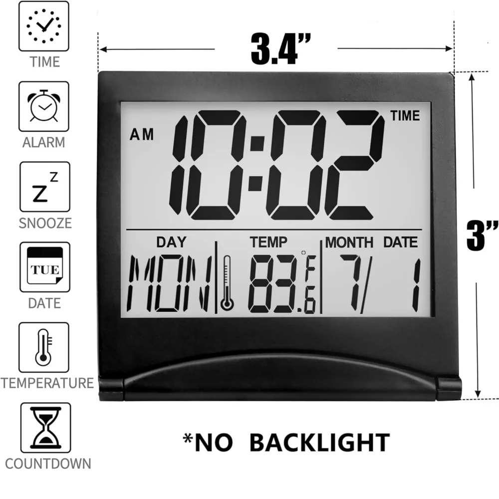 Foldable Backlit Calendar Clock Stylish Snooze Digital Alarm Clock Bedrooms Offices Travel Alarm Clock Compact Desk LCD Clock