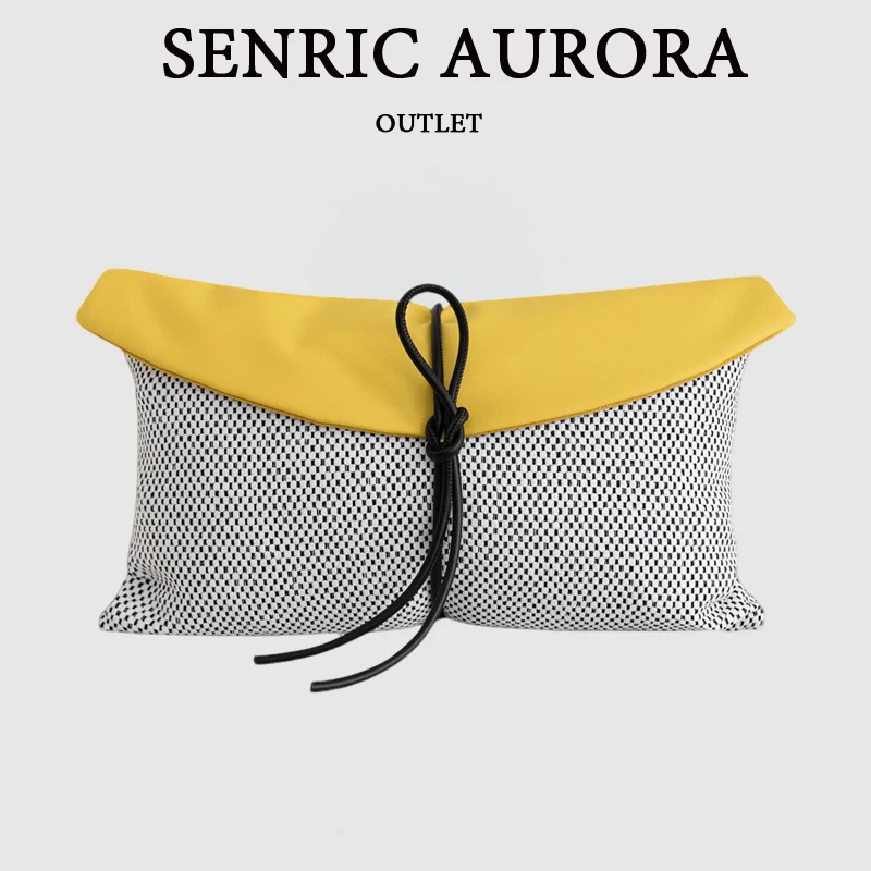 Design Luxury Cushion Cover 30x50 45x45 50x50cm Yellow And Black Rope Waist Pillowcase For Home Hotel Bed Living Room Sofa