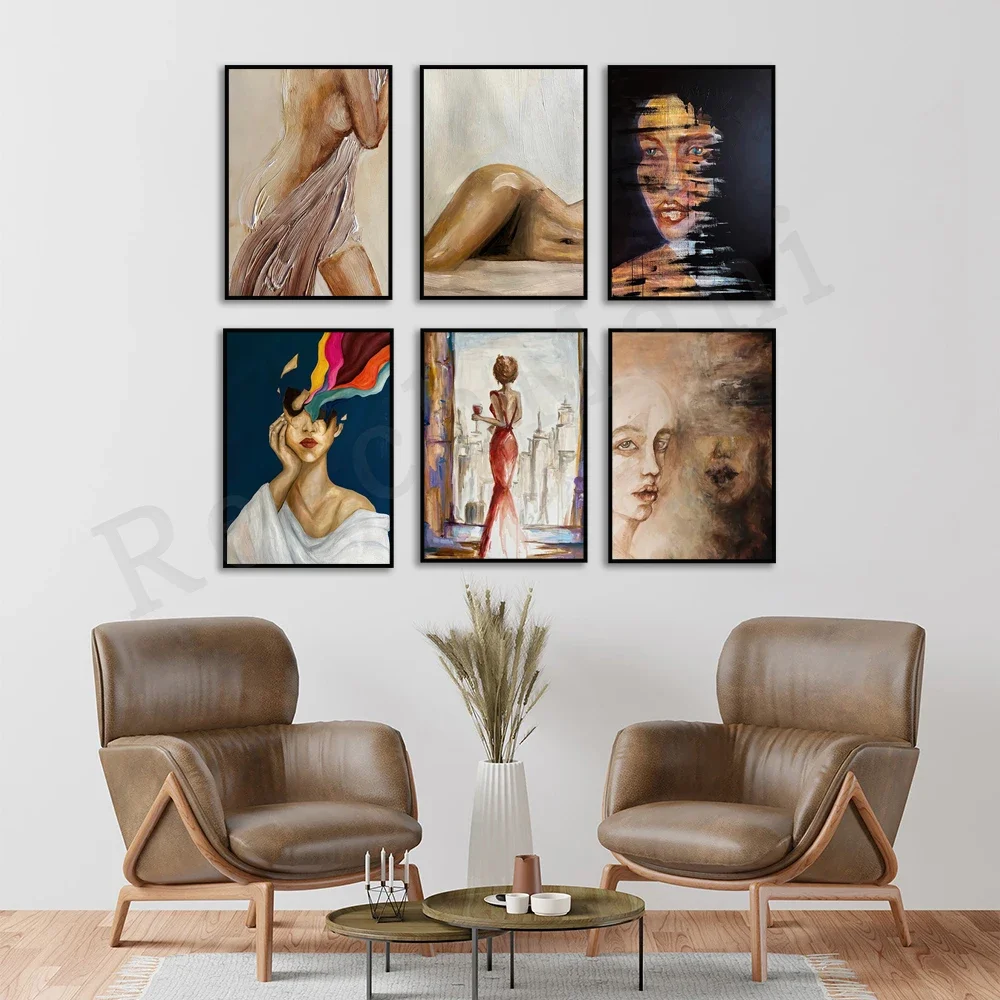 Woman Body - Large Original Oil Painting - New York Woman, Woman Power Portrait, Couple Painting Abstract Louvre, Abstract Poste