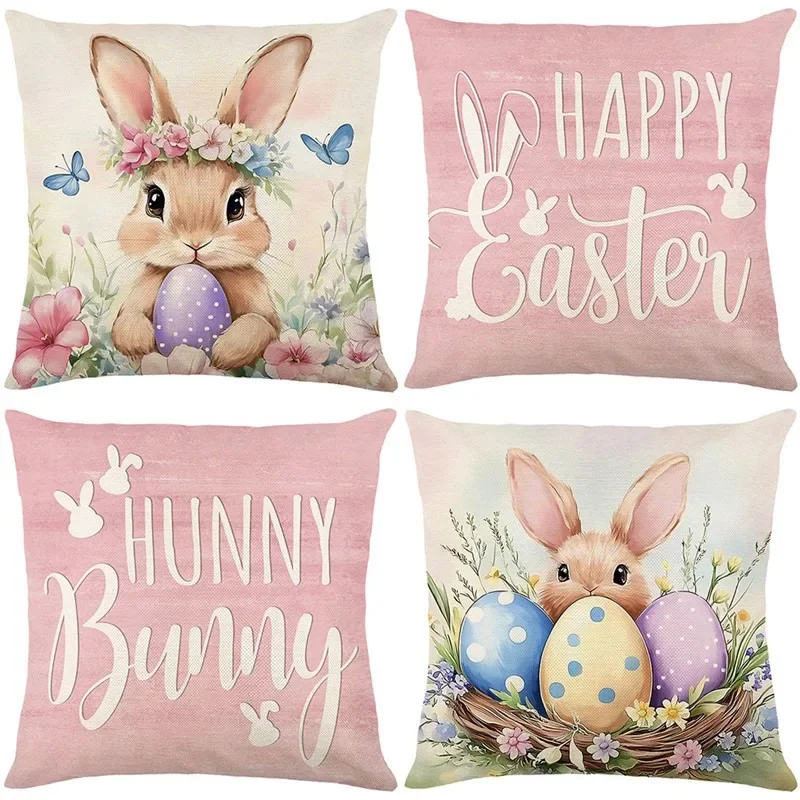 45cm Easter Rabbit Pillowcase Spring Bunny Hunting Sofa Cushion Cover Happy Egg Easter Day 2026 Home Pillow Case Decorations