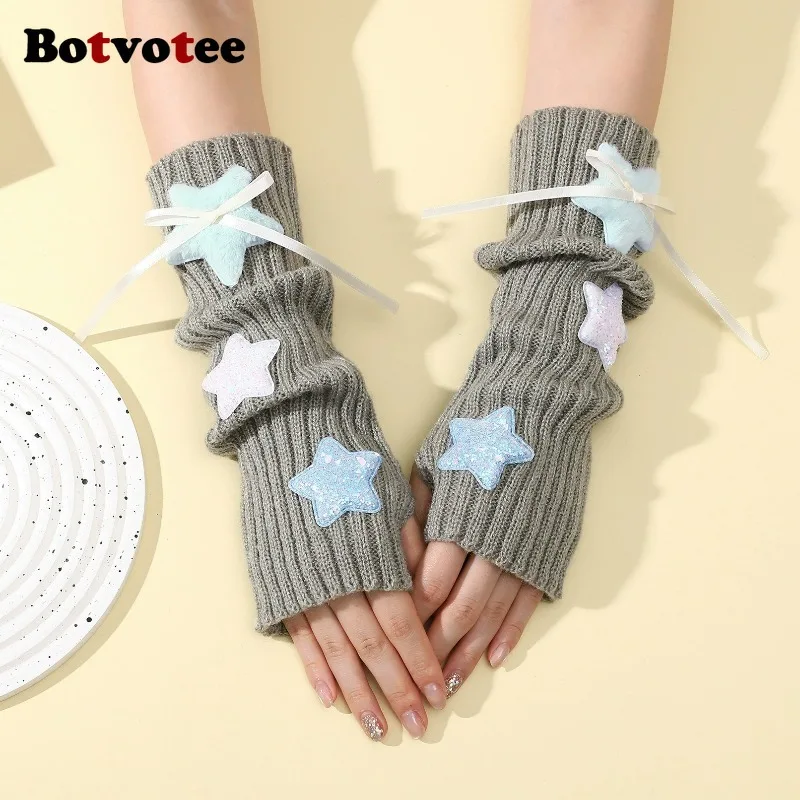 Botvotee Sleeves for Women Y2k Accessories Sweet Pink Bow Half Finger Free Shipping Arm Warmers Preppy Style Fingerless Gloves image 4