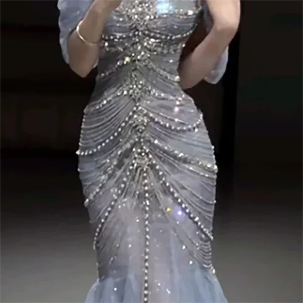 

Elegant Off Shoulder Sequined Pearls Mermaid Formal Evening Dresses Birthday Party Prom Gowns Customized